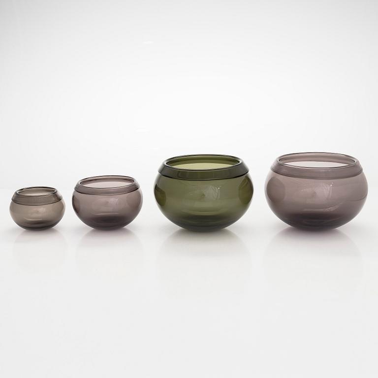 Timo Sarpaneva, skålar, 4 st, "Pantareuna",  signerade Timo Sarpaneva Iittala -57.