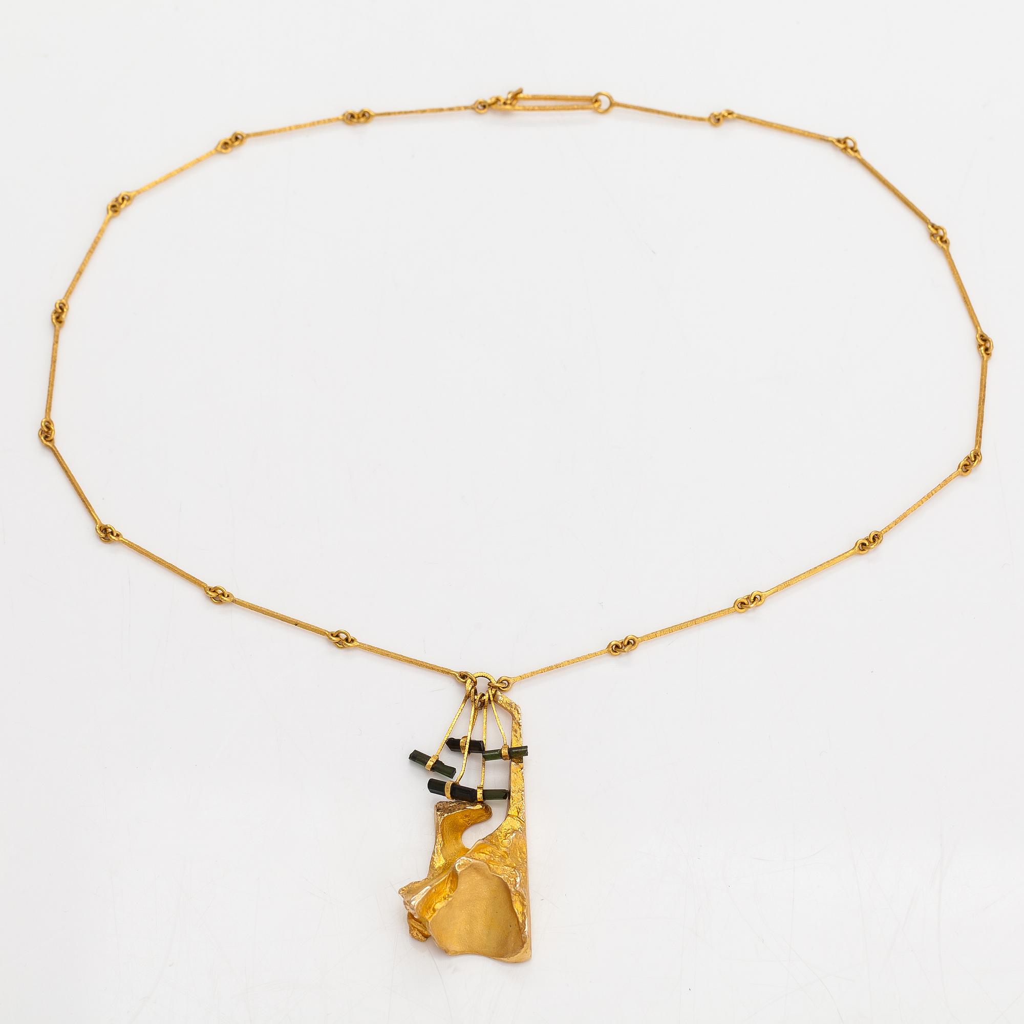 Björn Weckström, halsband "Semiramis", 14K guld och turmaliner. Lapponia 1973.