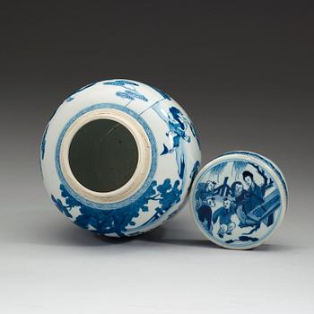 A blue and white jar with cover, Qing dynasty Kangxi (1662-1722).