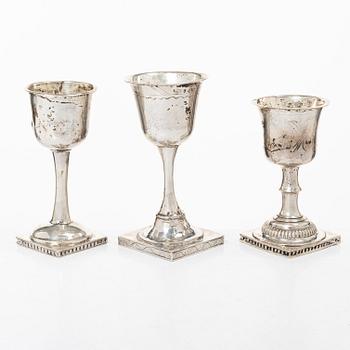Three Swedish silver cups, 19th century.