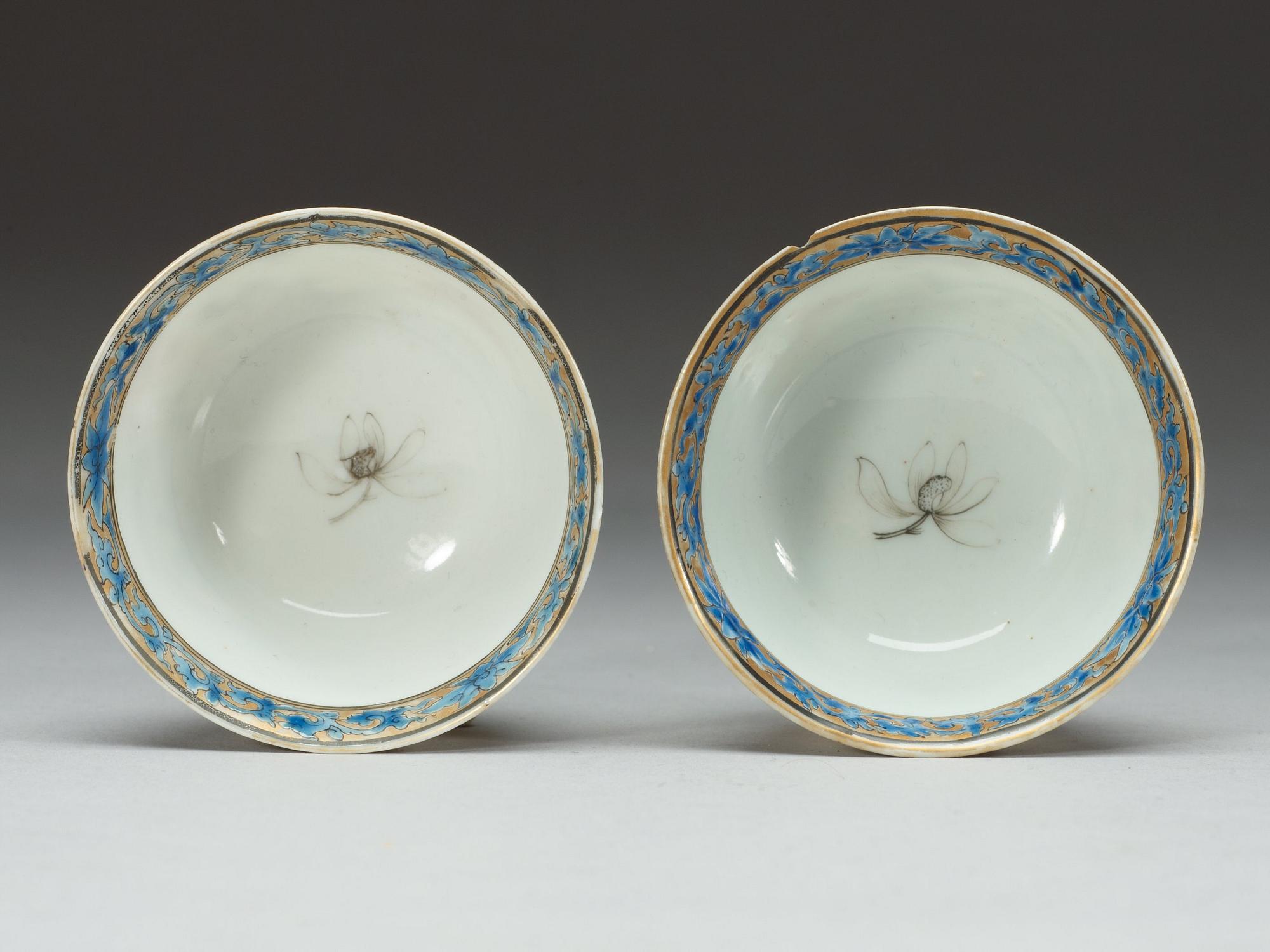 Two cups with saucers and a teacaddy, Qing dynasty, Yongzheng (1723-35).