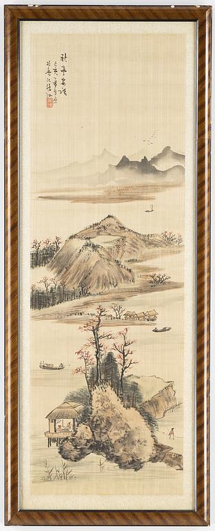 A Chinese silk painting, with seal and calligraphy, early 20th Century.