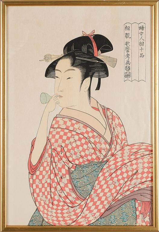 OKÄND KONSTNÄR, 2 st, kolorerade träsnitt, Japan, 1800-/1900-tal.