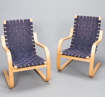 ALVAR AALTO, Pair of late 20th century '406' armchairs for Artek.