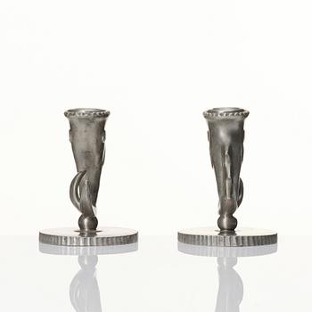 Carl Milles, two pewter candlesticks, Herman Bergman AB, Stockholm 1927 and 1930.