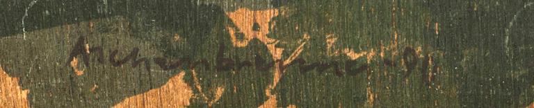 LENNART ASCHENBRENNER, brons o serigrafi på trä, sign o dat 90, numr 3/25.