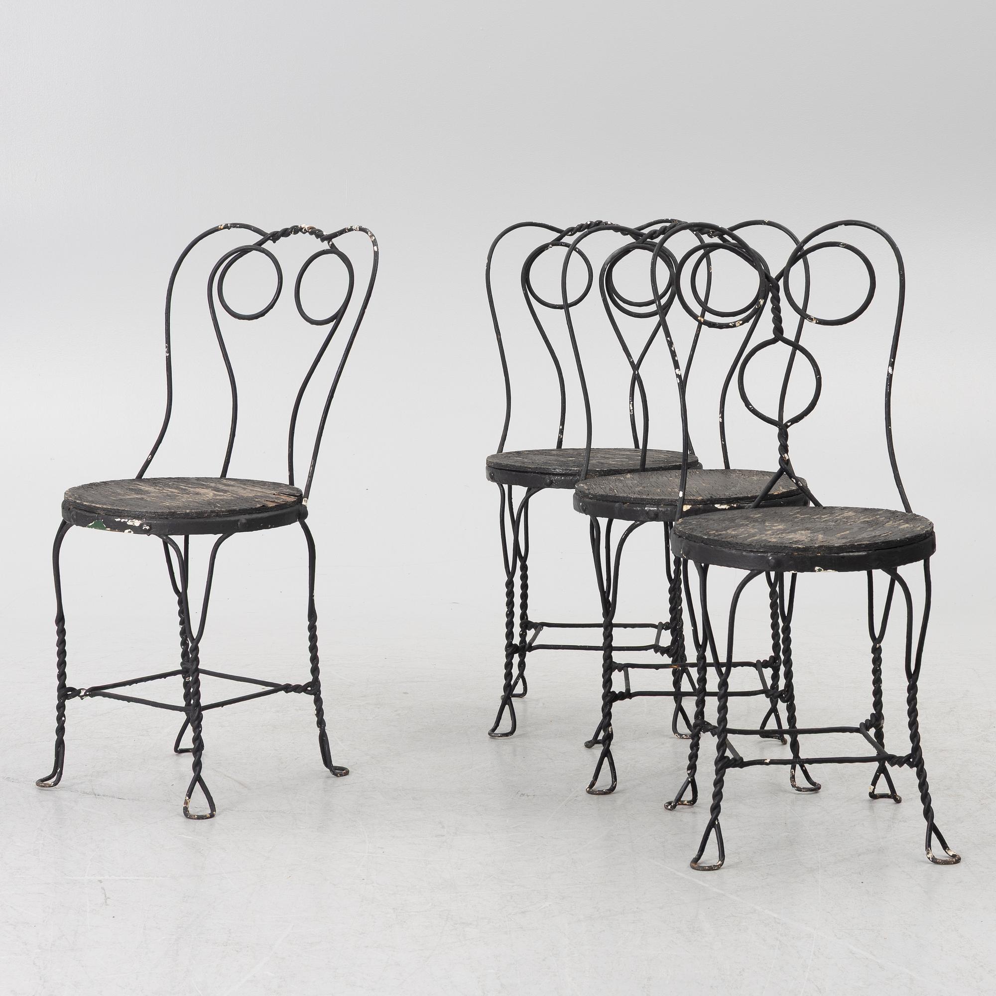 Four garden chairs, mid-20th century.