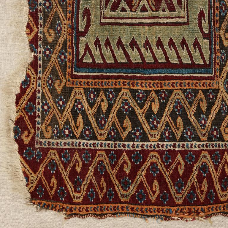 A CARPET FRAGMENT. An antique Central Anatolian Saff. 152,5 x 140,5 cm.