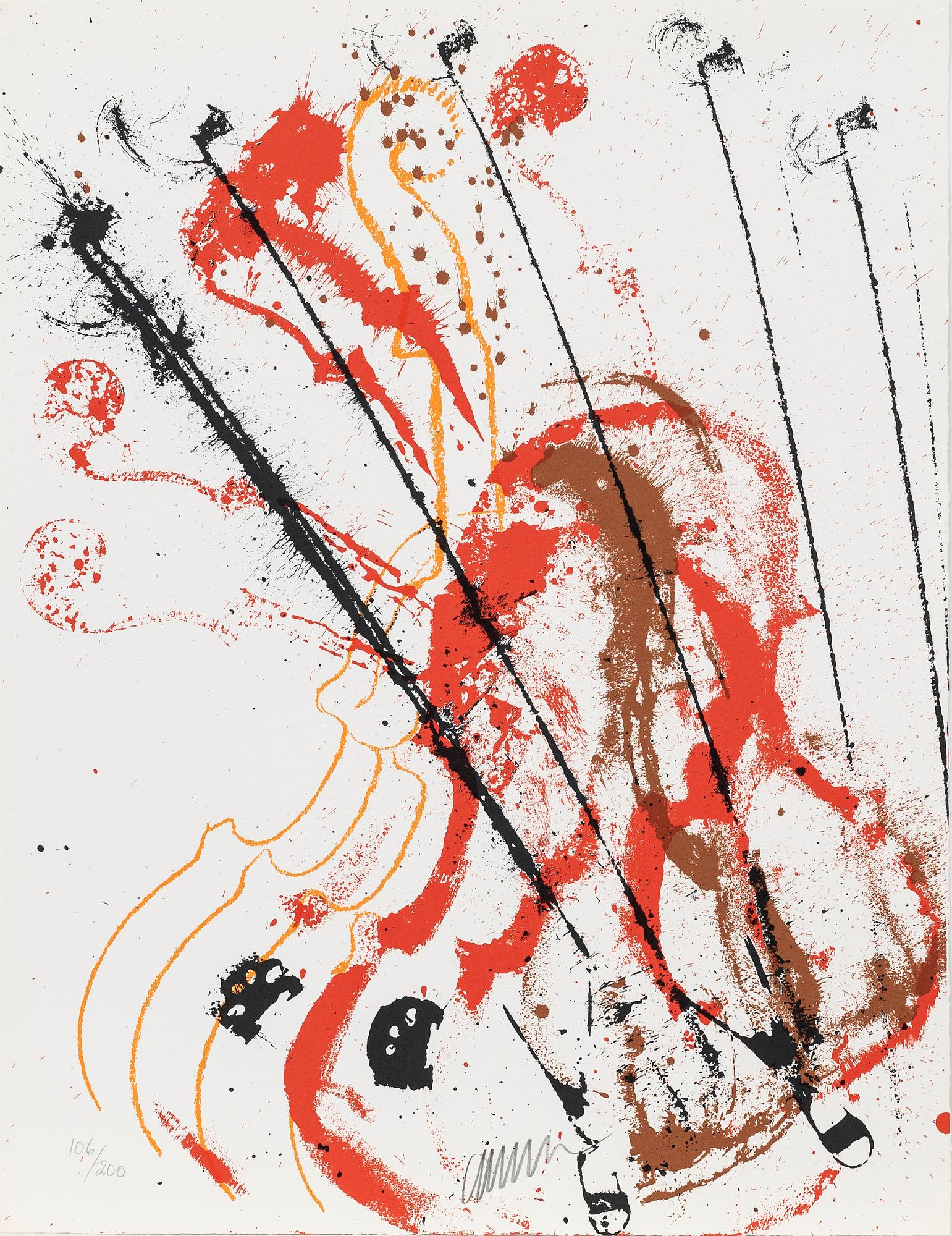 Arman (Armand Pierre Fernandez), Mapp, 2 av 3 blad, "Accords A Cordes" Trois Serigraphies Arman.