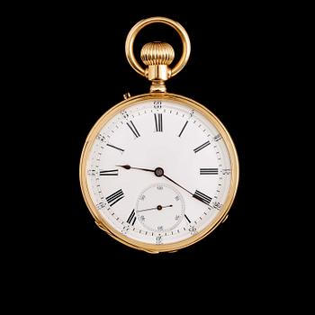 FICKUR, 18 k guld, omkring år 1900. Total vikt med urverk ca 78 gram.
