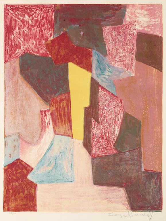 Serge Poliakoff, "Composition rouge, carmin et jaune".