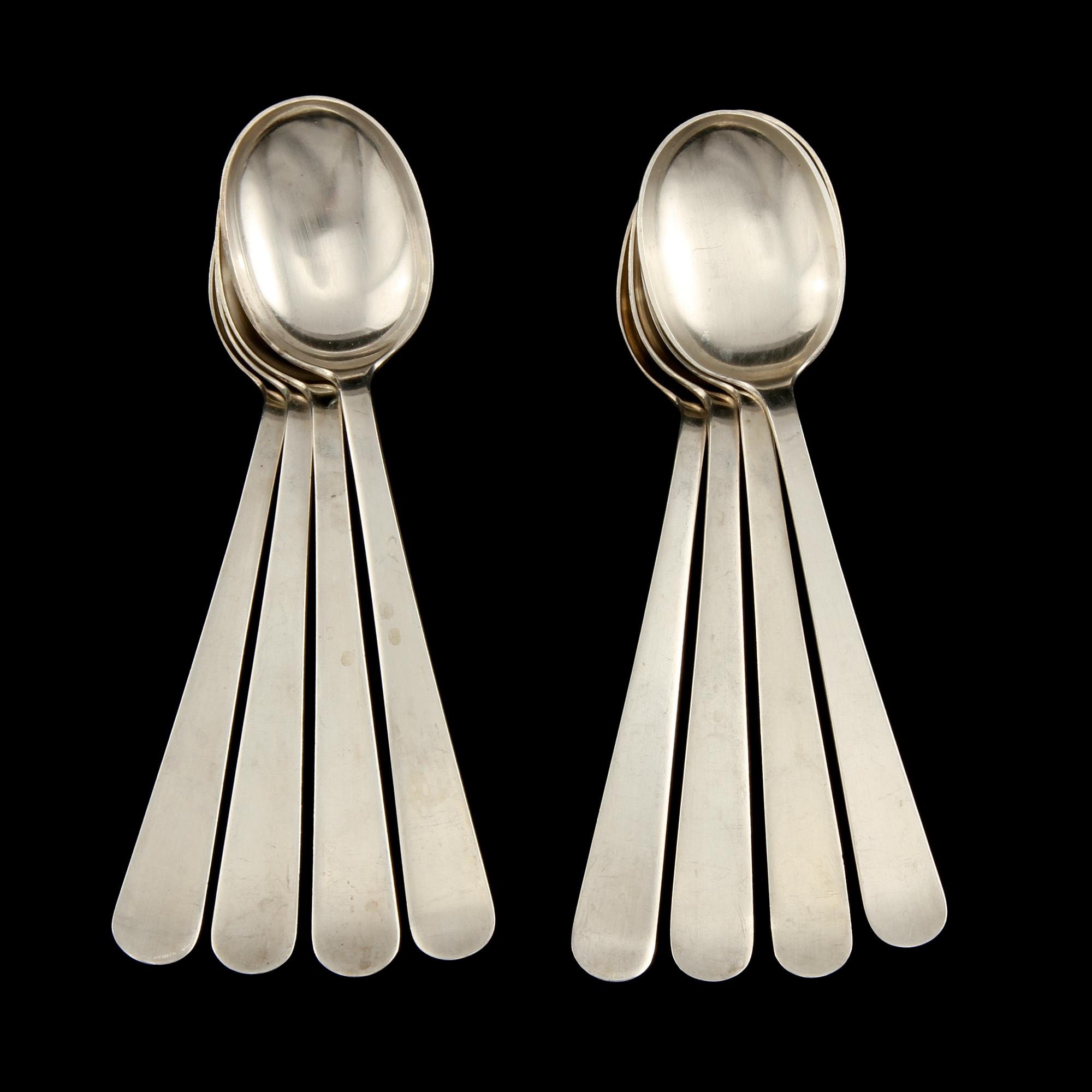 SKEDAR, 8 st, silver, Wiwen Nilsson, Lund, 1973. Vikt 255 g.