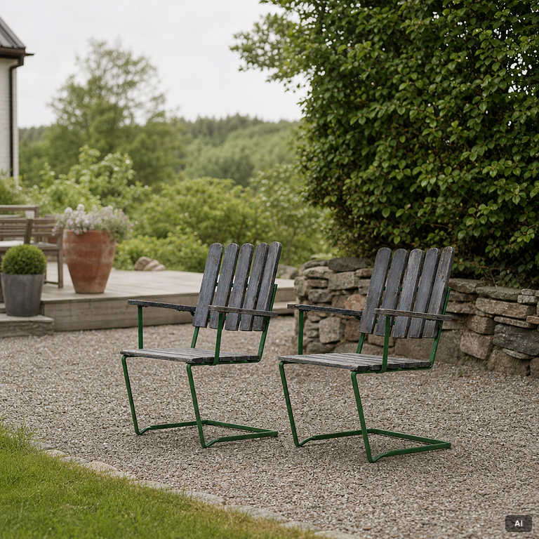 Arthur Lindqvist, armchairs, a pair, A2, Grythyttan steel furniture.