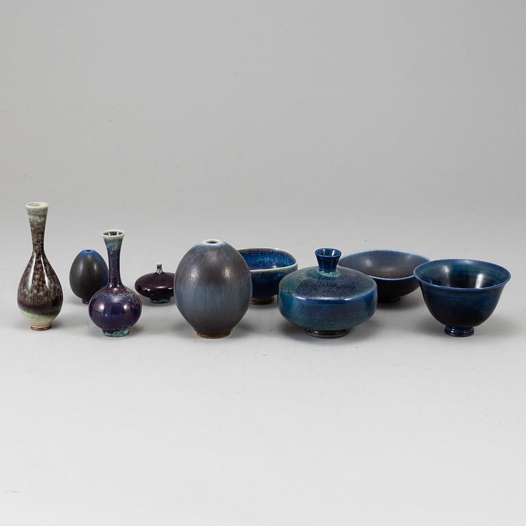 BERNDT FRIBERG, 9 miniature stoneware vases and bowls. Gustavsberg Studio.