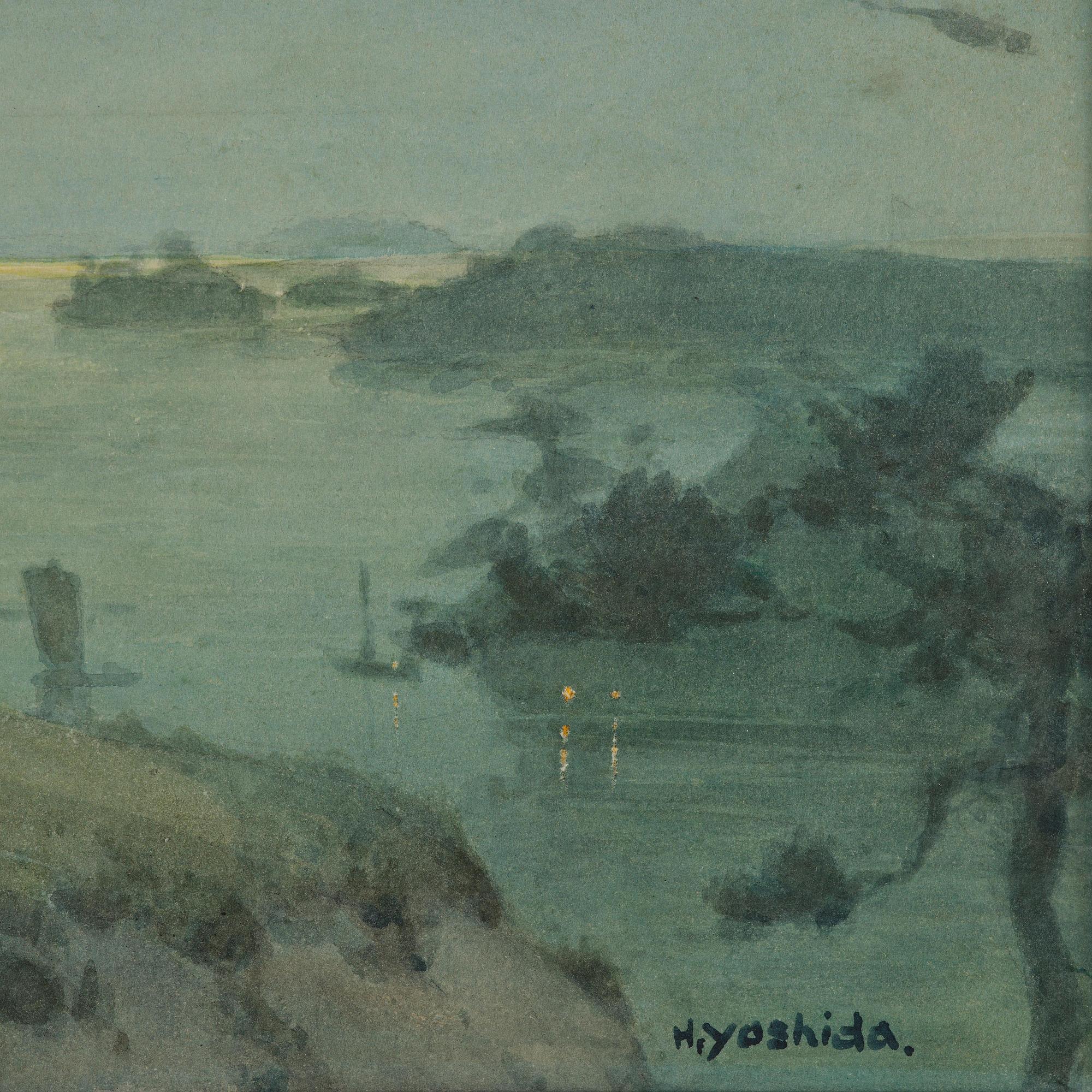 Hiroshi Yoshida, Månlandskap med tall vid kust.