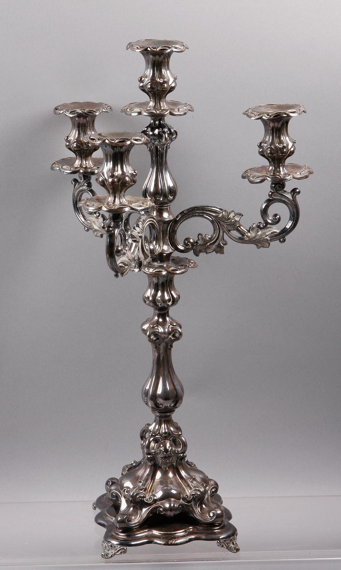 KANDELABER, nysilver, nyrokoko, sekelskiftet 1900.