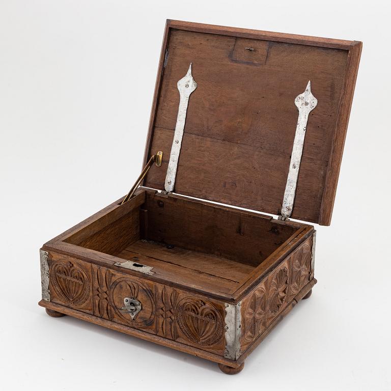 A Swedish baroque oak chest, presumably Westrogothia, dated 1683.