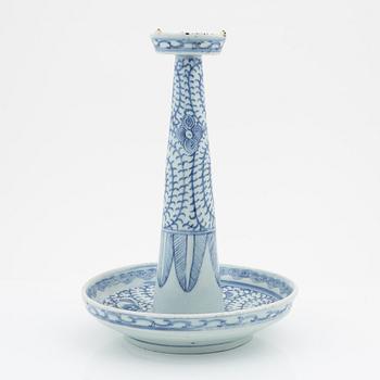 A blue and white Chinese candles stick/joss stick holder, circa 1900.