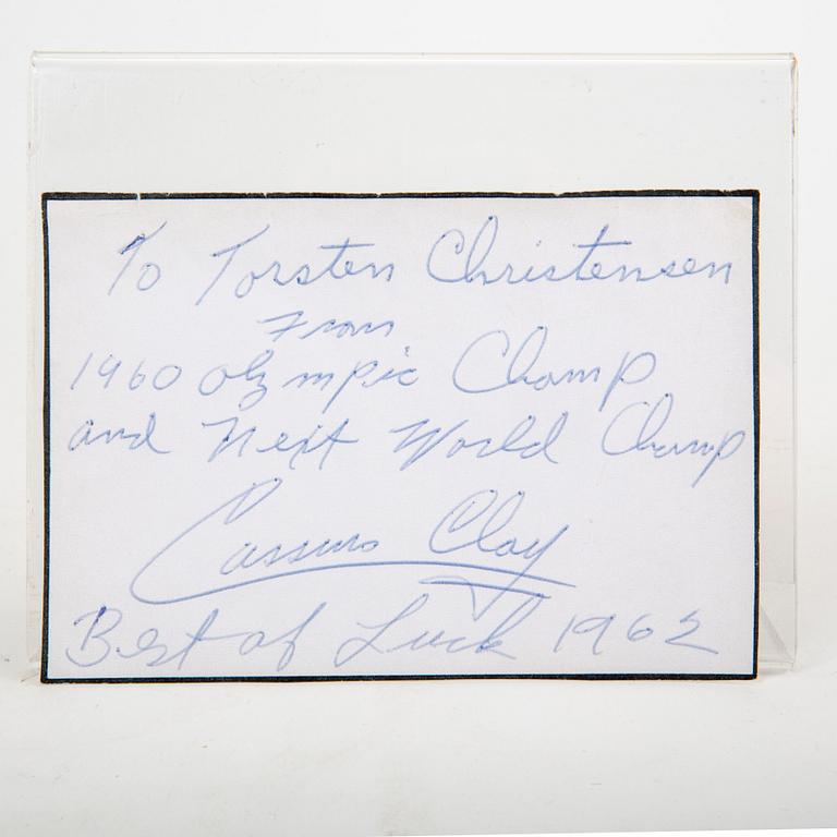 A Cassius Clay autograph dated 1962.