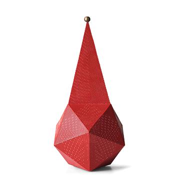 350. Mathieu Matégot, a "Bagdad" red lacquered perforated and corrugated sheet metal table lamp, ed. Atelier Mategot, France post 1954.