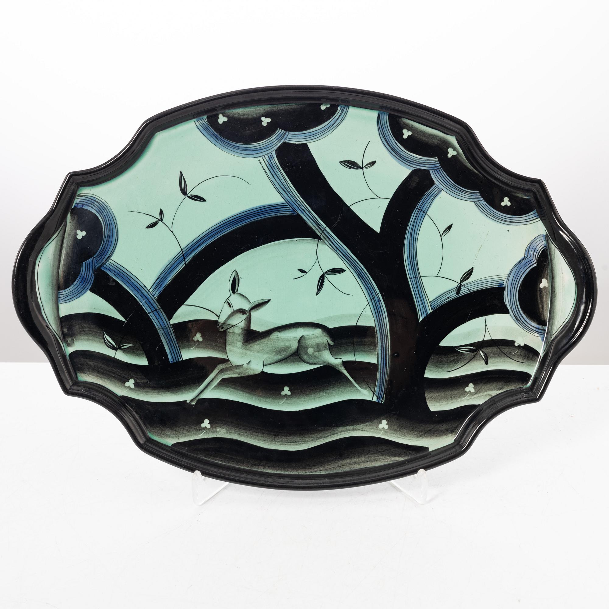 Ilse Claesson, attributed to, an Art Deco tray, Rörstrand, 1930's.
