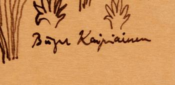 BIRGER KAIPIAINEN, drawing, black ink on plywood, signed.