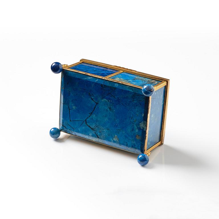 A presumably French lapis lazuli and gilt metal box, late 19th century.