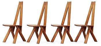 115. A set of four elm dinning chairs by Pierre Chapo, France 1960's.