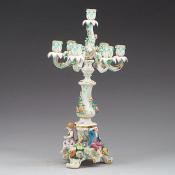 A flower-encrusted Meissen seven-light candelabra, end of 19th Century.