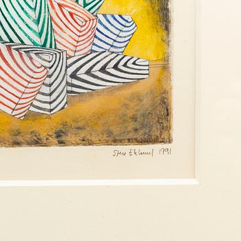 STEN EKLUND, handkolorerad etsning, signerad och numrerad 4/10, daterad 1991.