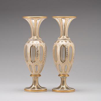 A pair of cut and gilded glass vases, 19th Century, possibly Russian.