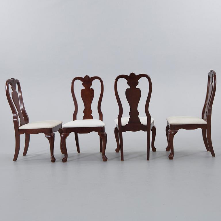 A SET OF 7 ROKOKO-STYLE DINING CHAIRS AND A TABLE, 20th century.
