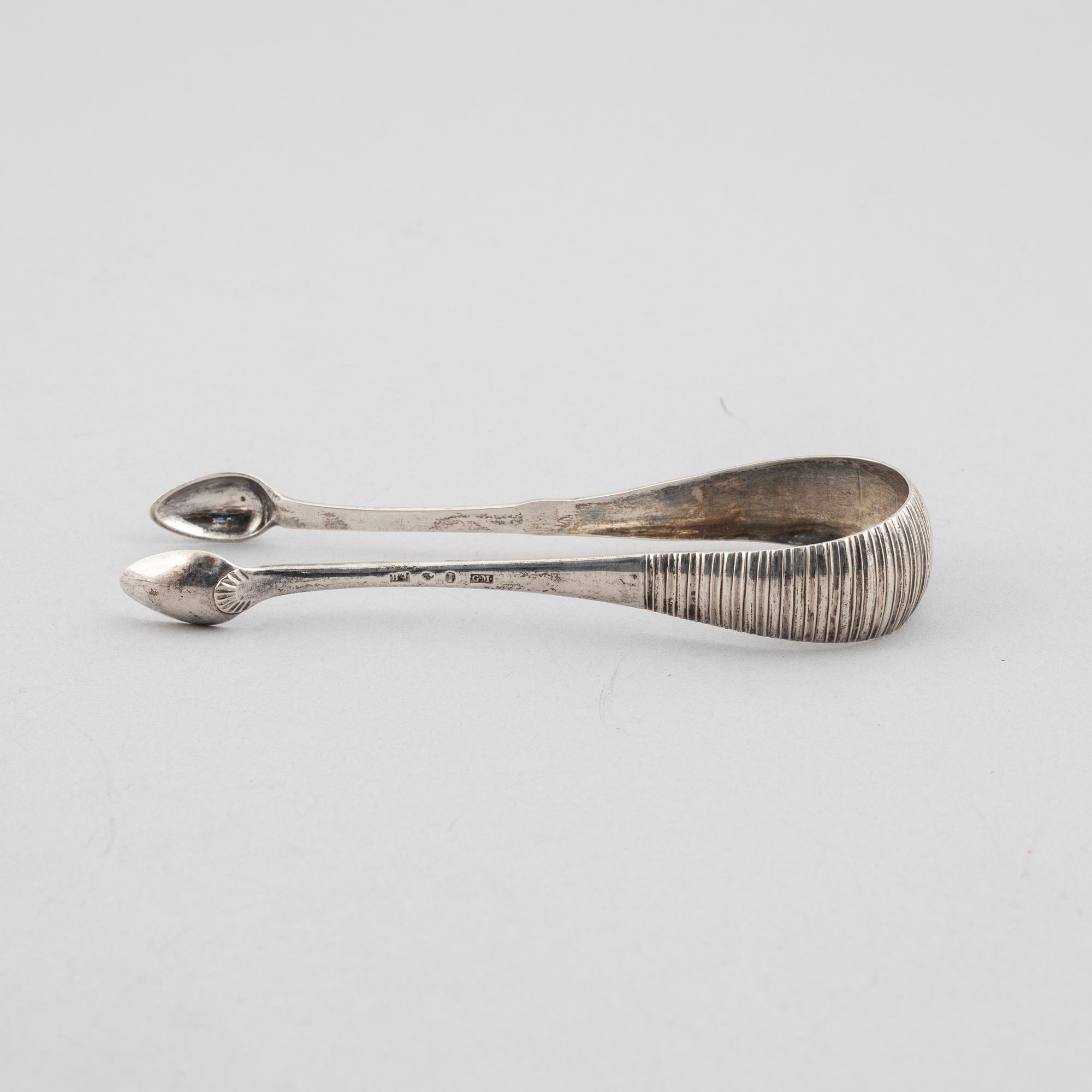 Three silver tongs, Sweden and Denmark, 1834-1923.
