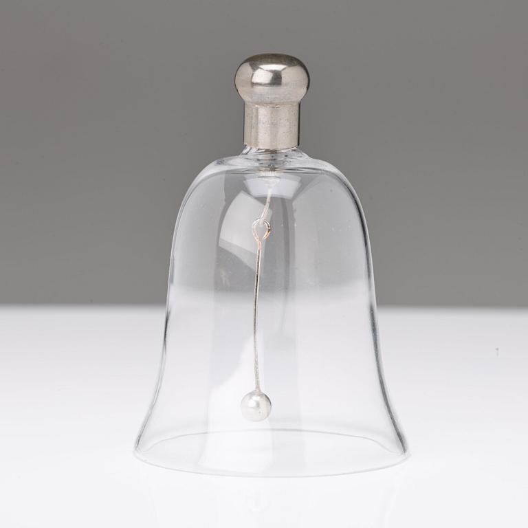 A pair of 20th century coasters, white metal and an English silver plated salt-cellar and A 20th c glass table-bell.