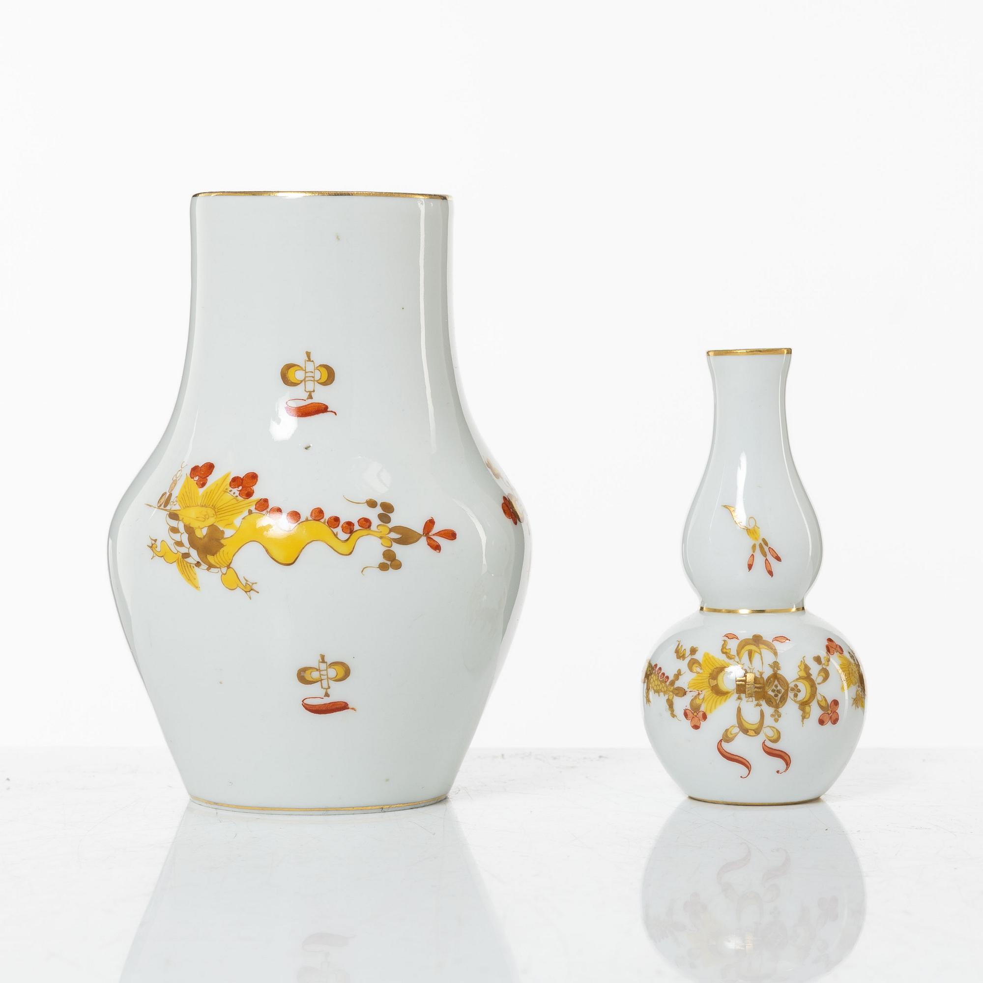 Meissen, servisdelar, 7 st, porslin, "Yellow court dragon", Tyskland.