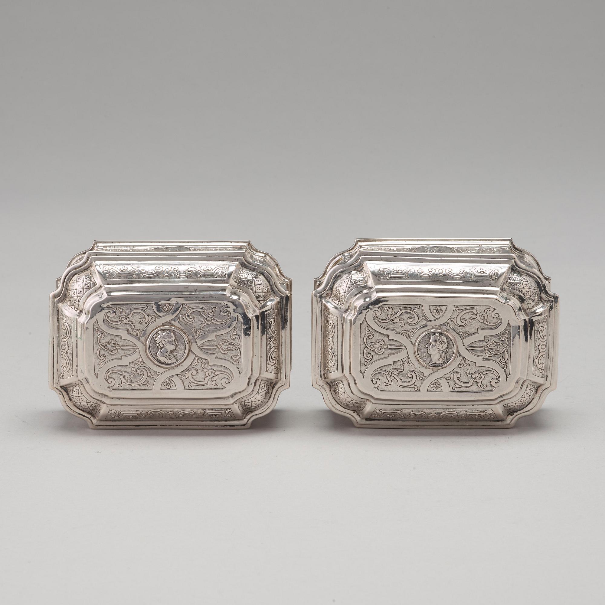 A Swedish 18th century 7 piece silver toilet service, mark of Johan Lorenz Starin, Stockholm 1736.