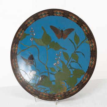 A Japanese cloisonne on copper dish, Meiji (18681912).