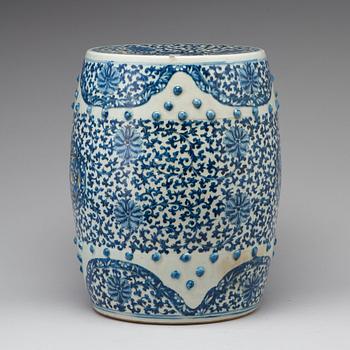 A blue and white garden seat, Qing dynasty, 19th Century.