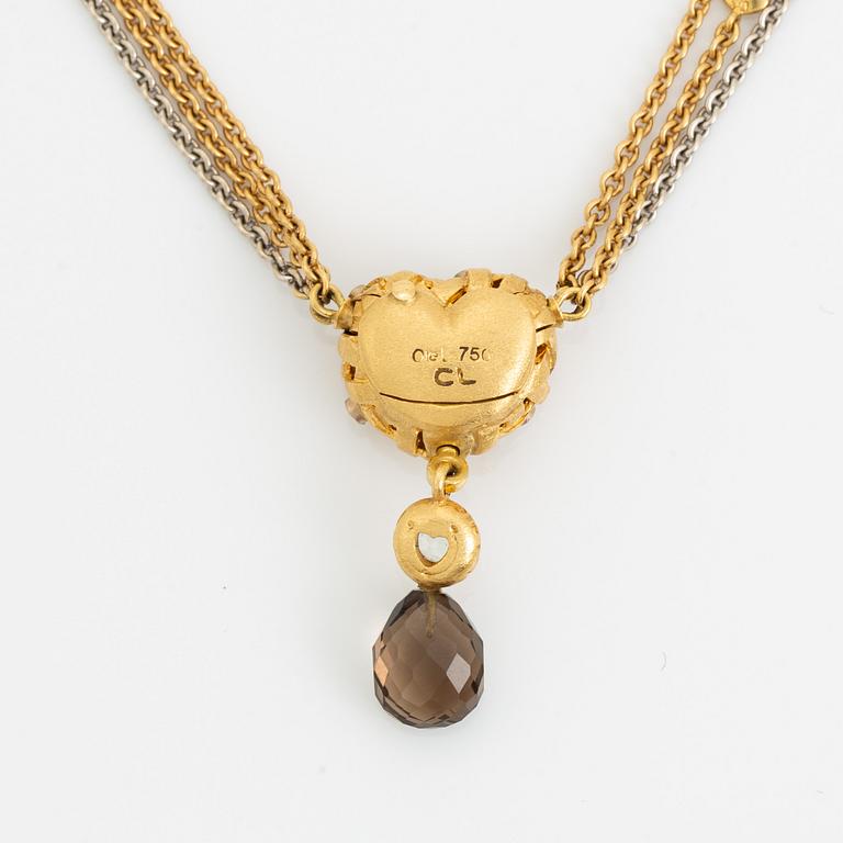 Ole Lynggaard, Charlotte Lynggaard, lås flätat hjärta med diamanter, collier, nyckelberlock med rökkvarts och akvamarin.