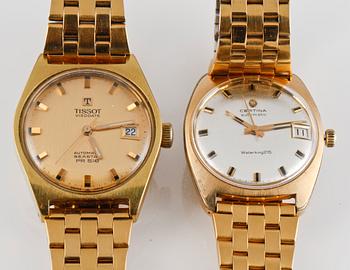ARMBANDSUR, 2 st, Tissot samt Certina, förgyllt stål.