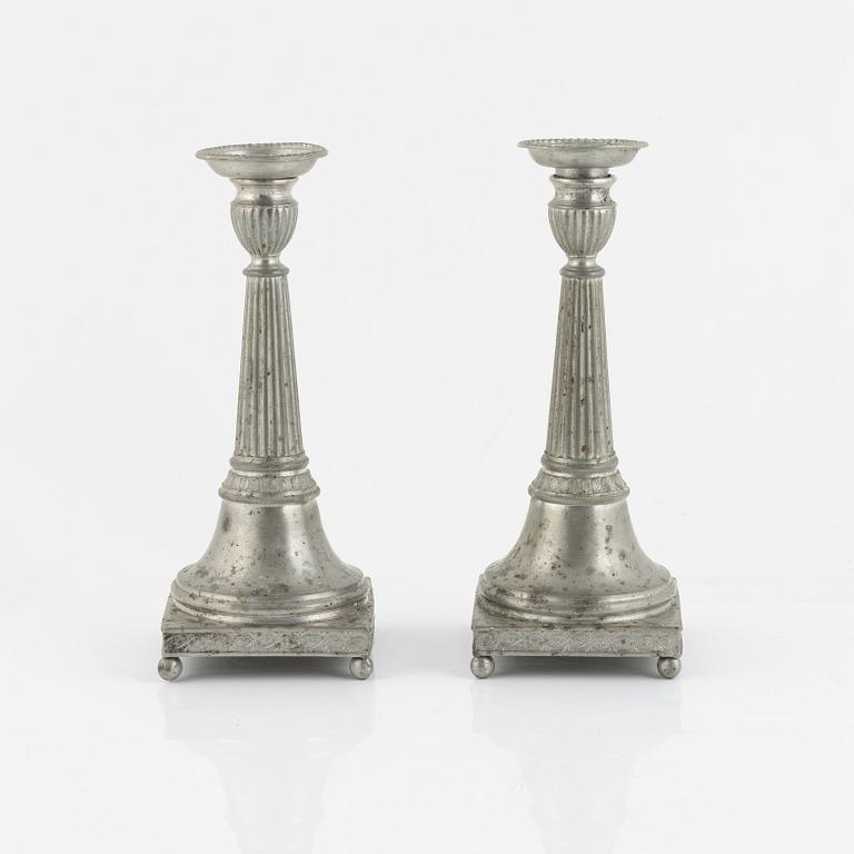 Nils Erik Justelius, a pair of pewter candlesticks, Eksjö, 1817.