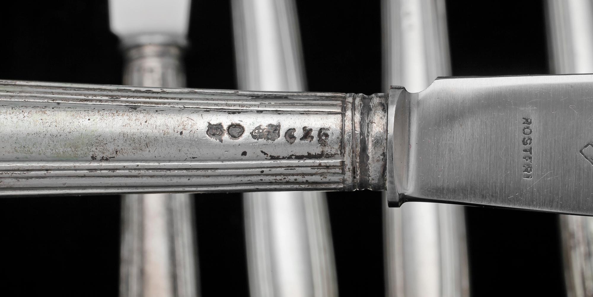 KNIVAR, 6 st, silver, Karlskrona, 1800-tal.