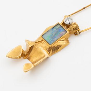 Björn Weckström, Necklace, 18K gold with opal and a round brilliant-cut diamond, Finland 1978. By Lapponia.