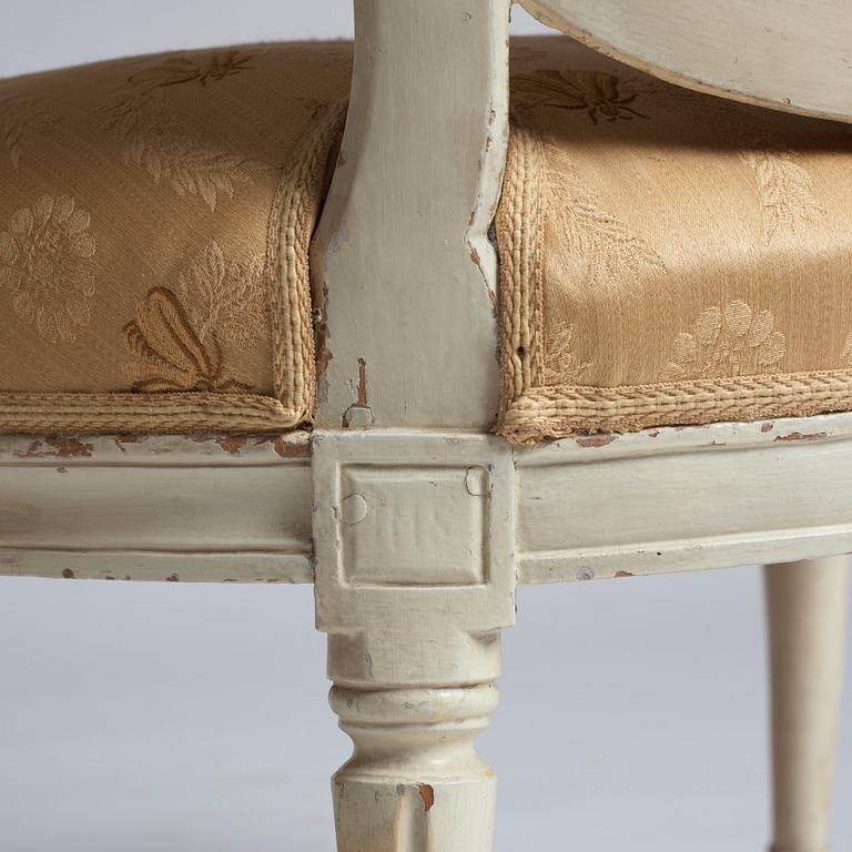 A pair of Gustavian armchairs by J Malmsten, master in Stockholm 1780-1788.