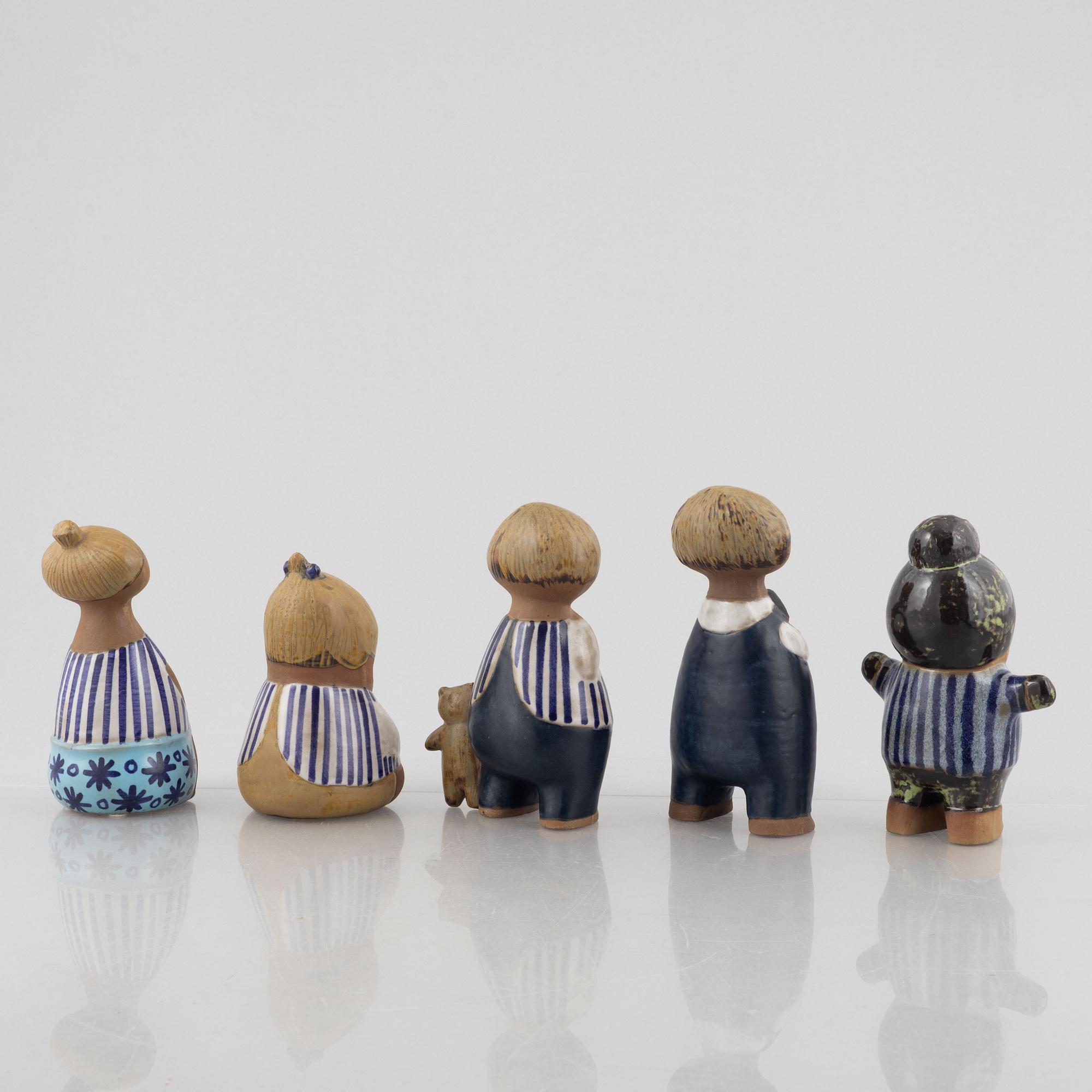 Lisa Larson, figuriner, 5 st, stengods, ur serien "Larsons ungar", Gustavsberg.