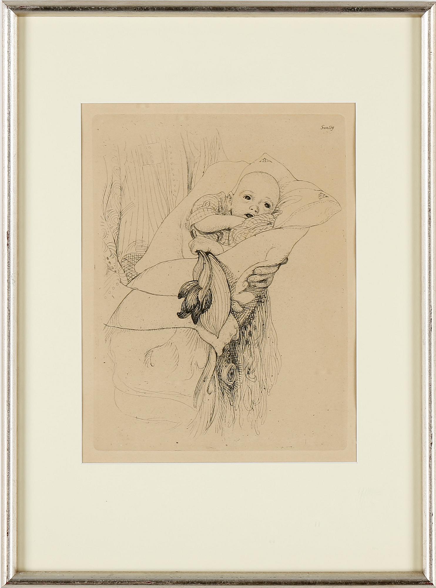 CARL LARSSON, etsningar, 2 st. En signerad i plåt.