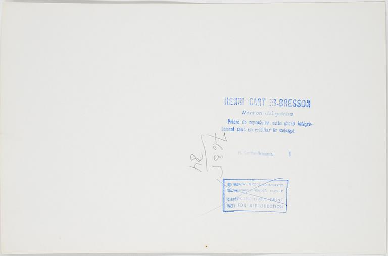 HENRI CARTIER-BRESSON, gelatin silver print stamped by the photographer and by Magnum Photos Incorporated on verso.