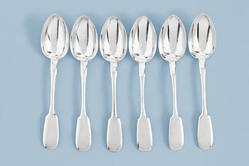1310. A SET OF SIX RUSSIAN SILVER DESSERT- SPOONS, makers mark of August Holmström, St. Petersburg 1908-1917.