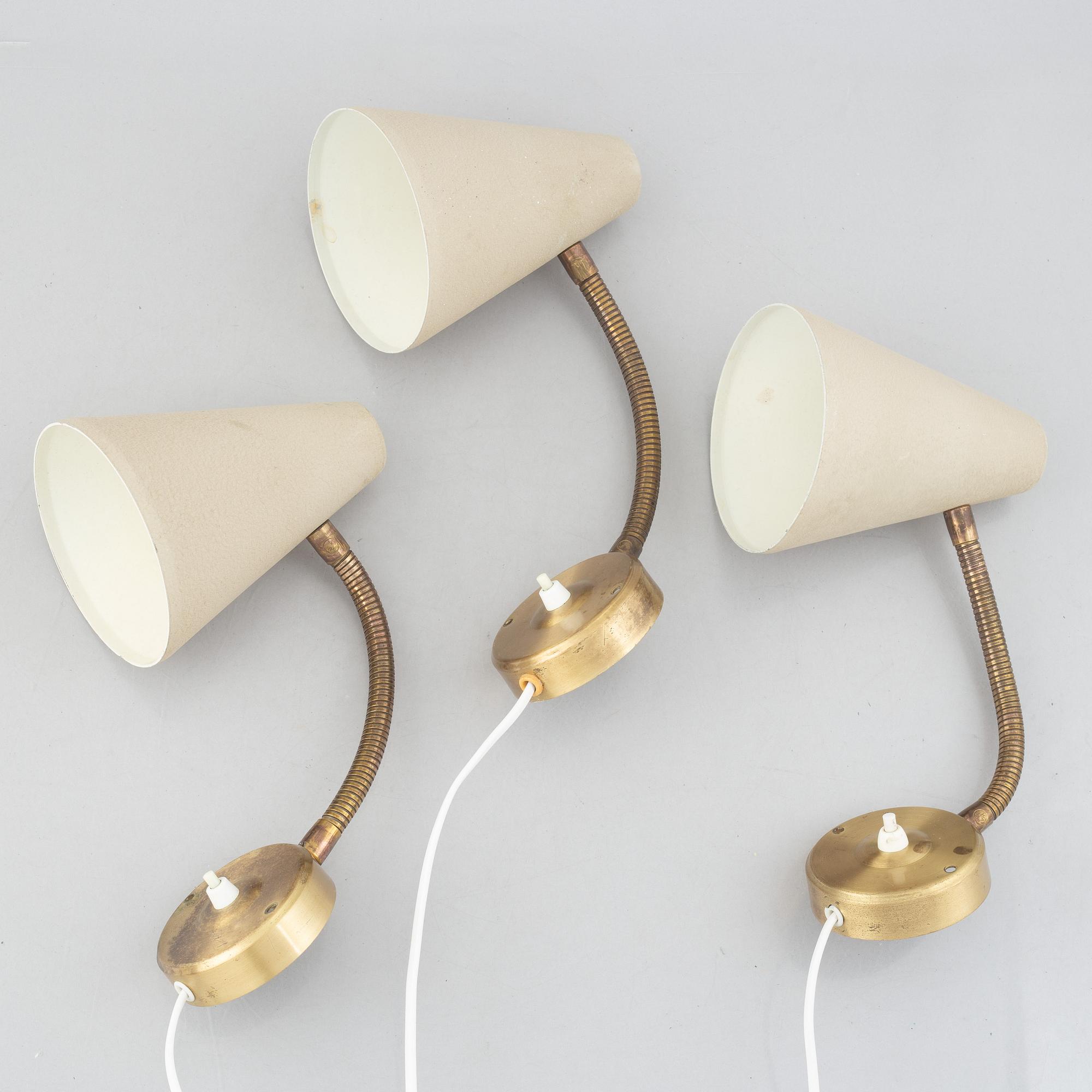 Boréns, wall lamps, 3 pcs, Borås, circa mid-20th century.