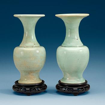 A pair of celadon glazed vases, presumably Yuan/Ming dynasty.